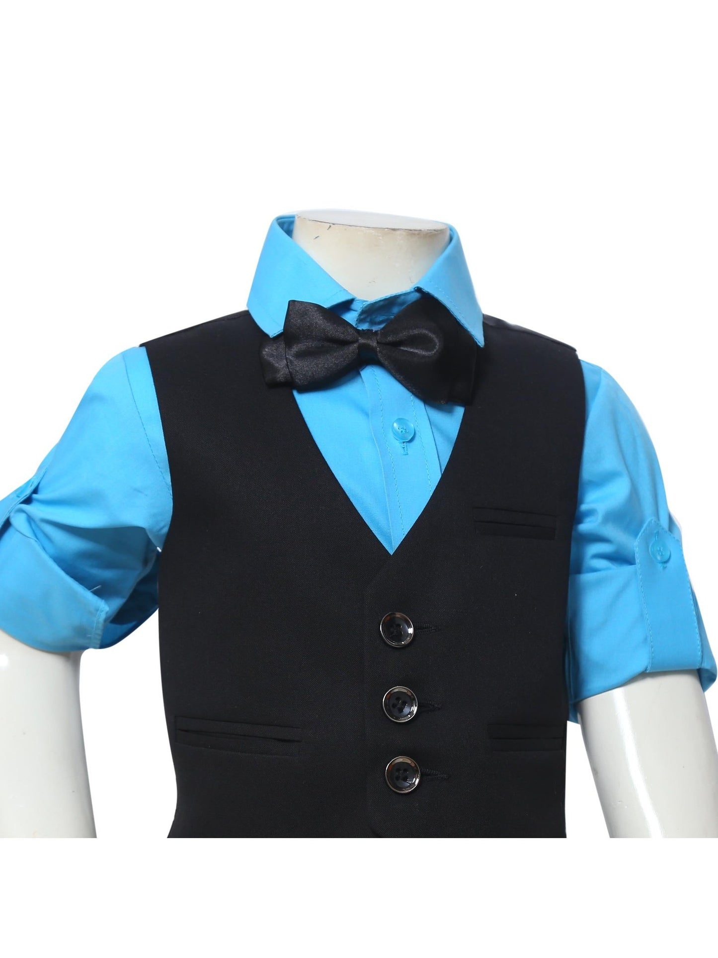 Black Waist Coat set-Blue Shirt