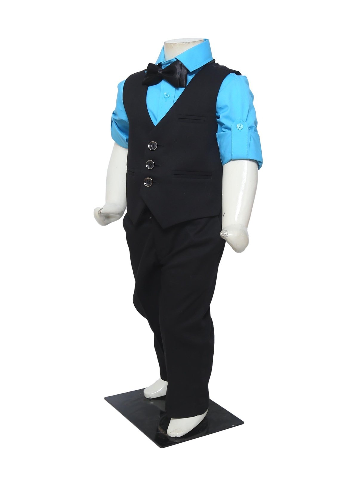 Black Waist Coat set-Blue Shirt